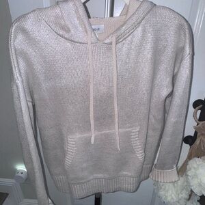Evereve Cream Shimmer Knit Pullover Hoodie
